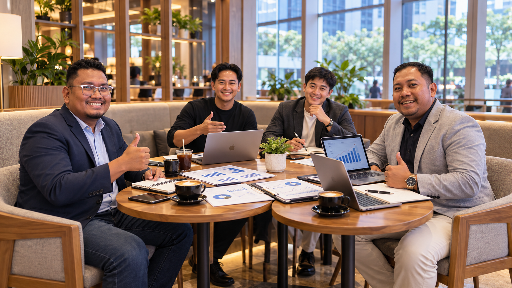 strategi pengembangan bisnis UMKM Collaborative Strategy Meeting In A Modern Café