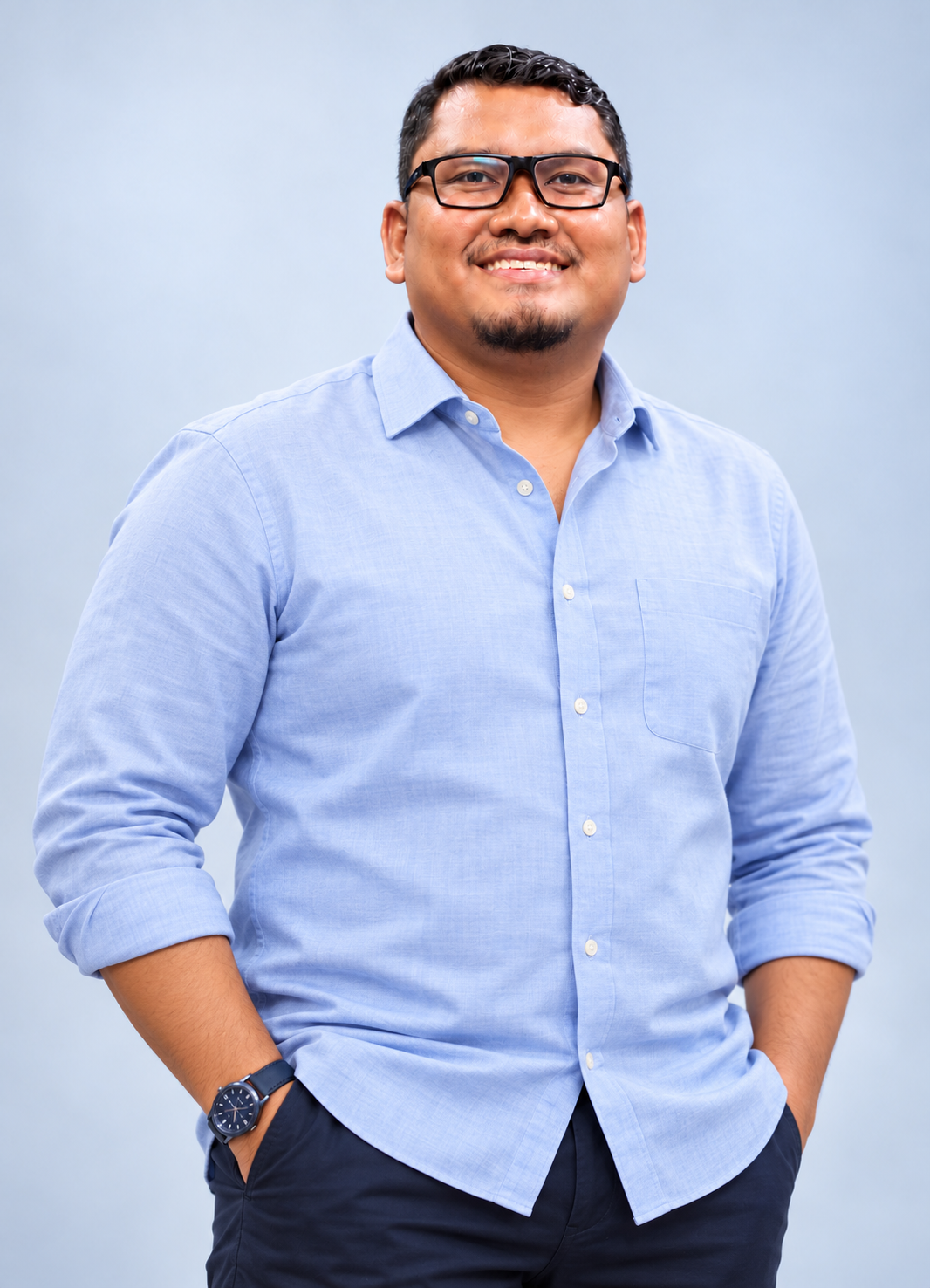 Friendly founder portrait in light blue shirt - PT. Efba Digital Mulia Muhammad Ibnu Rusydi, Founder EFBA